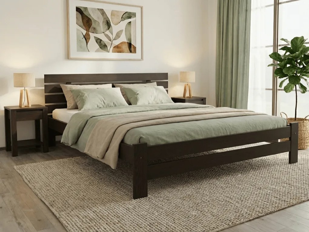 Posteľ PARIS zvýšená 160x200 cm, orech Rošt: S lamelovým roštom, Matrac: Matrac DELUXE 10 cm