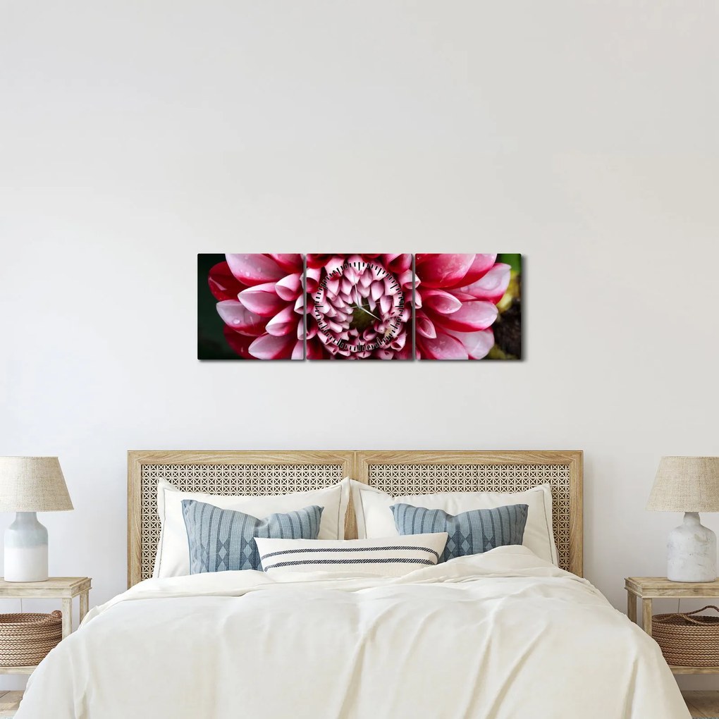 Obraz ružovej Dahlie (s hodinami) (90x30 cm)