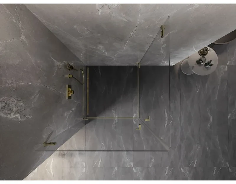 Mexen Lunar-B Duo, výklopný sprchový kút 90 x 90 cm, 8mm číre sklo, zlatý matný profil, 832-090L-090P-55-00