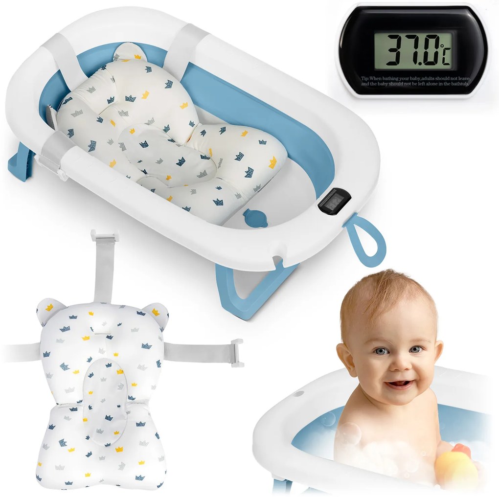 Ricokids Skladacia vanička pre deti, dojčatá s teplomerom a vložkou RK-287 biela a modrá