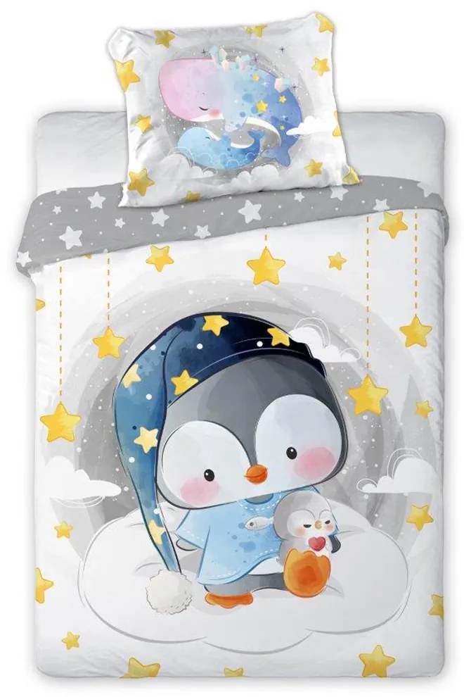 DETSKÉ BAVLNENÉ OBLIEČKY PENGUIN 100X135 CM, 1KS 40X60 CM VZOROVANÉ