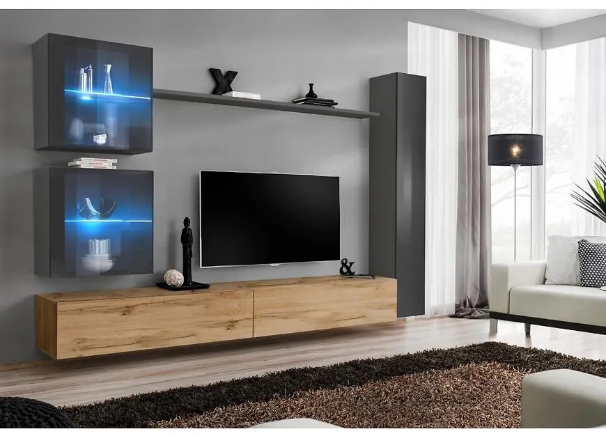 Obývacia stena Switch XVIII Sklo +LED Grafit/Wotan