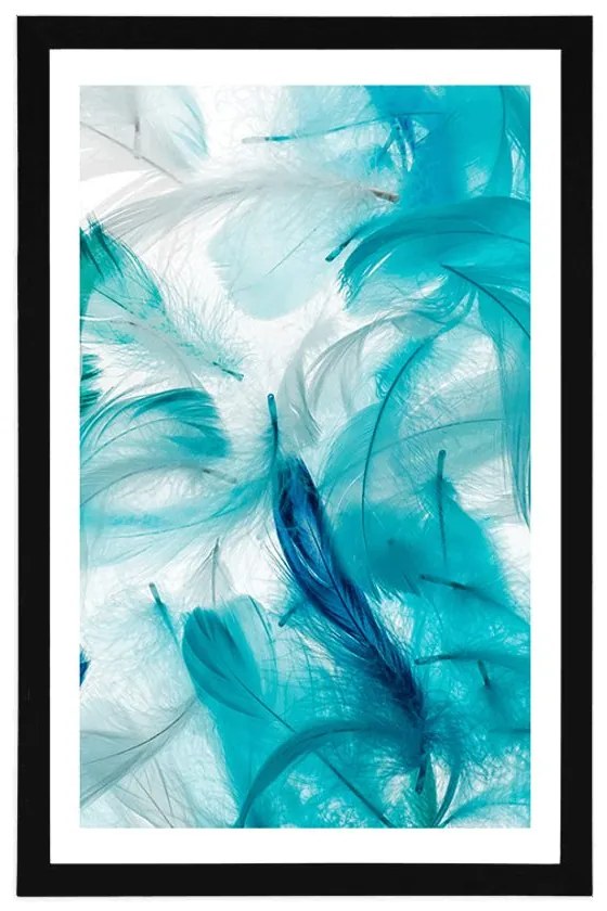 Plagát s paspartou zelené pierka - 30x45 silver