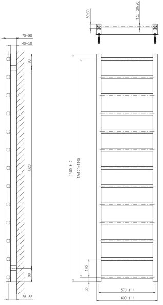 Sapho - Kúpeľňový radiátor METRO DOS 323W 40x150 cm matná čierna