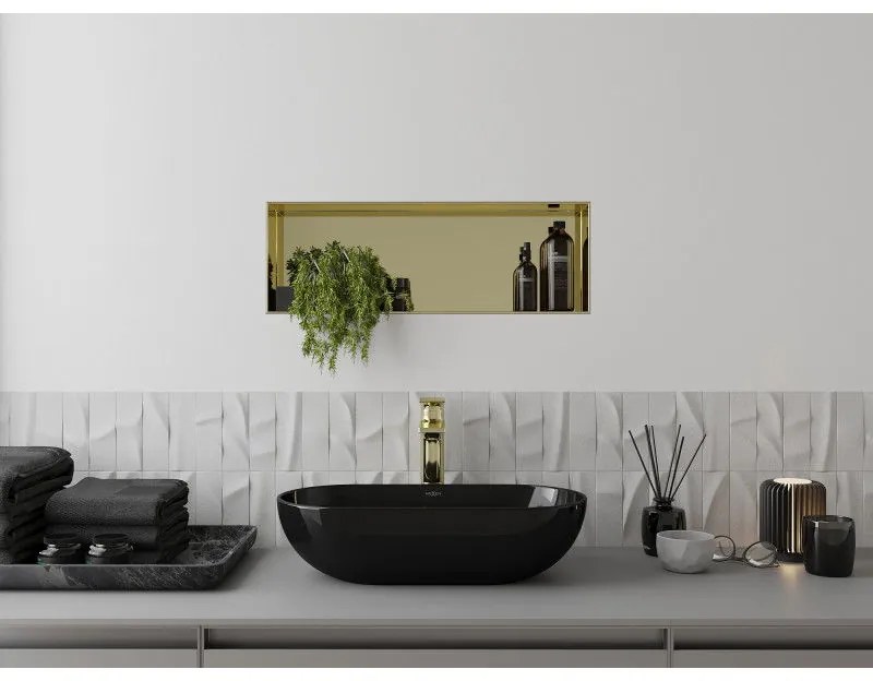 Mexen X-Wall-NR, polička na zapustenie pod obklad bez goliera 60 x 20 cm, zlatá lesklá, 1951602010