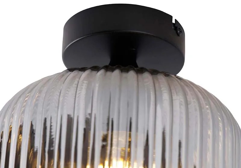 Stropné svietidlo v štýle art deco čierne s dymovým sklom - Karel