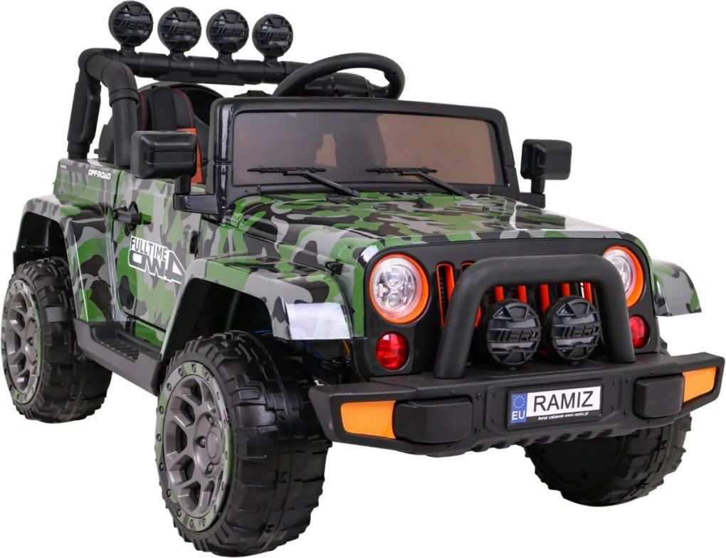 Ramiz Full Time 4WD terénne auto pre deti Moro farba + pohon 4x4 + diaľkové ovládanie + LED audio + úložný priestor