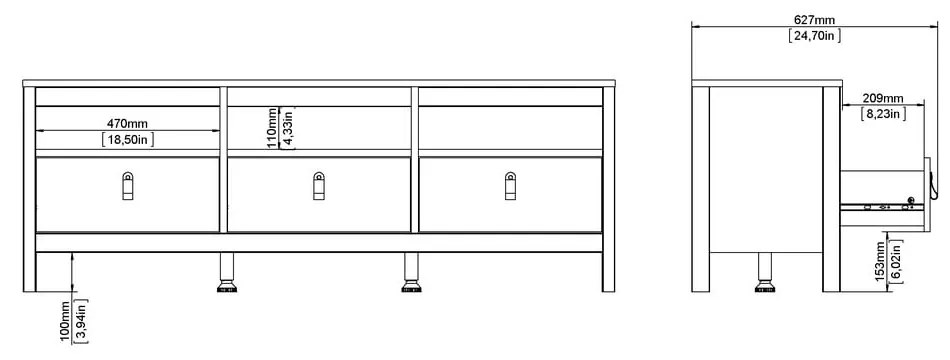 Čierny TV stolík 151x54 cm Madrid – Tvilum