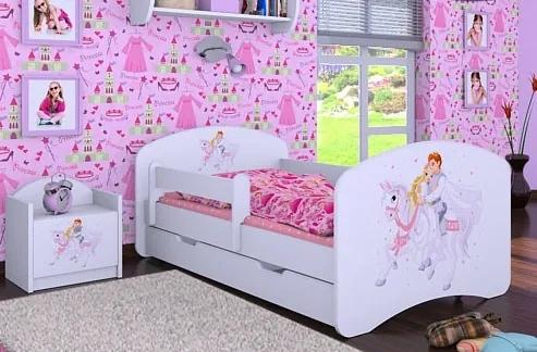 MAXMAX Detská posteľ so zásuvkou 140x70 PRINC NA BIELOM KONI