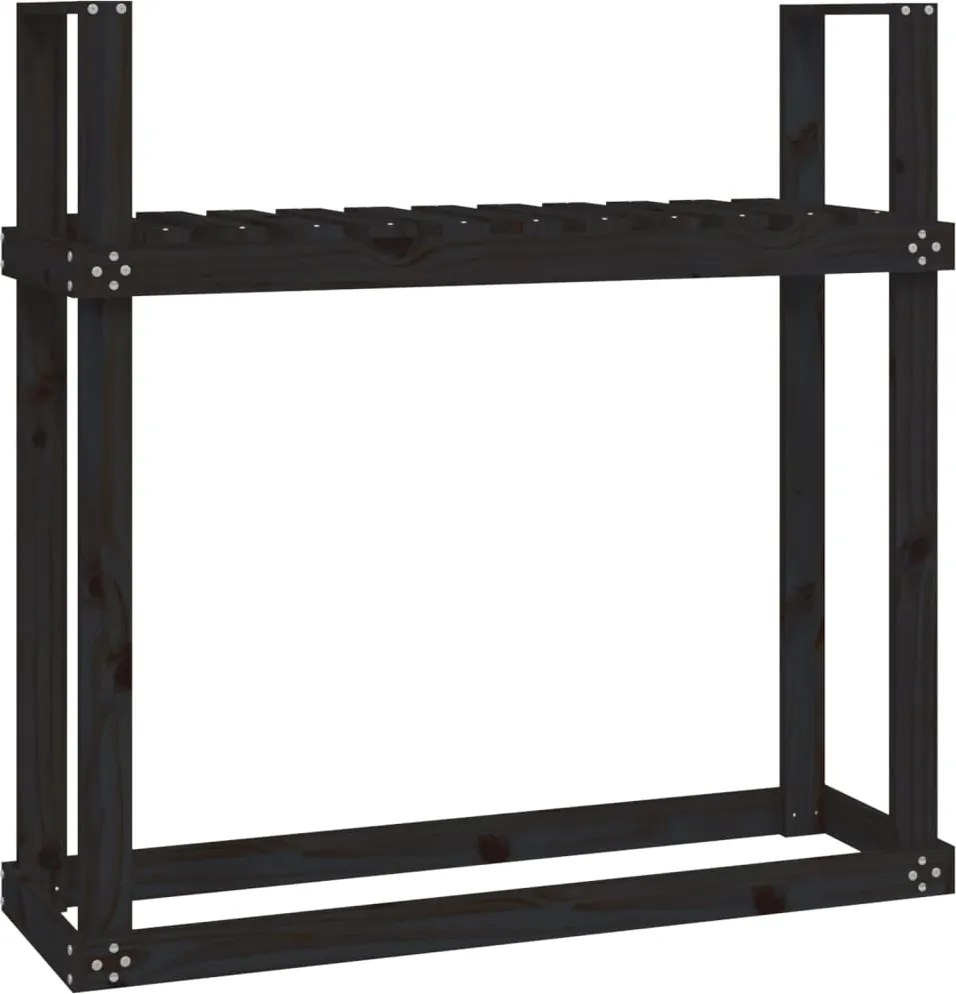 vidaXL Stojan na palivové drevo čierny 110x35x108,5cm masívna borovica