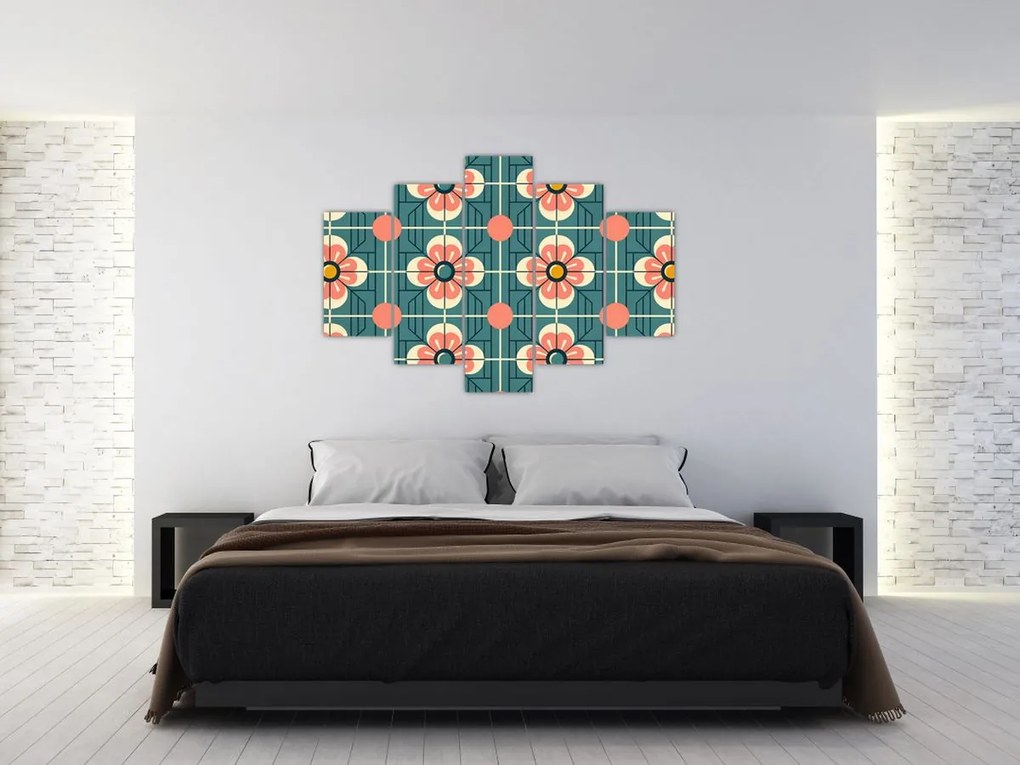 Obraz - Retro vzor s kvetmi (150x105 cm)