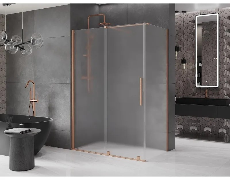 Mexen Velar, sprchový kút s posuvnými dverami 160 x 90 cm, 8mm sklo námraza, medená matná, 871-160-090-31-65