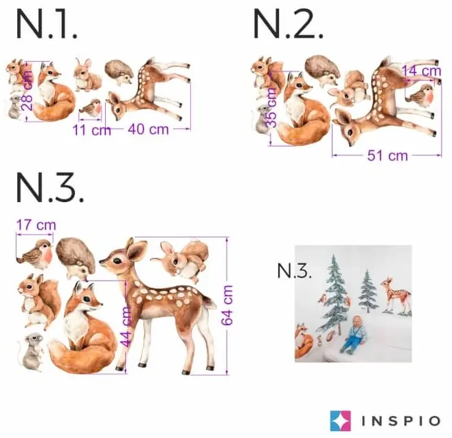 Nálepky na stenu lesné zvieratká - Líška, srnka, veverička