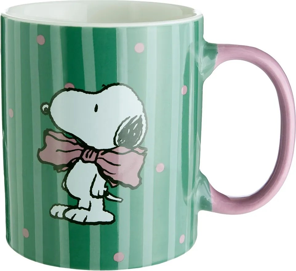 PEANUTS Hrnek Snoopy s mašlí 380 ml - zelená/růžová