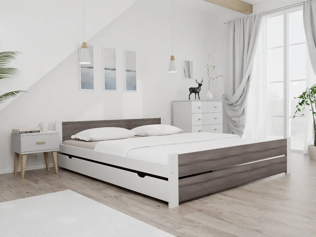 Posteľ IKAROS DOUBLE 180 x 200 cm, biela/dub hľuzovka Rošt: S latkovým roštom, Matrac: Matrac COCO MAXI 20 cm