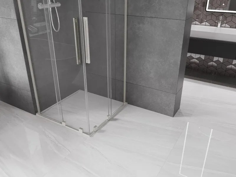 Mexen Velar L Duo, sprchový kút s posuvnými dverami 80 x 80 cm, 8mm číre sklo, brúsená oceľ, 871-080-080-02-03-97
