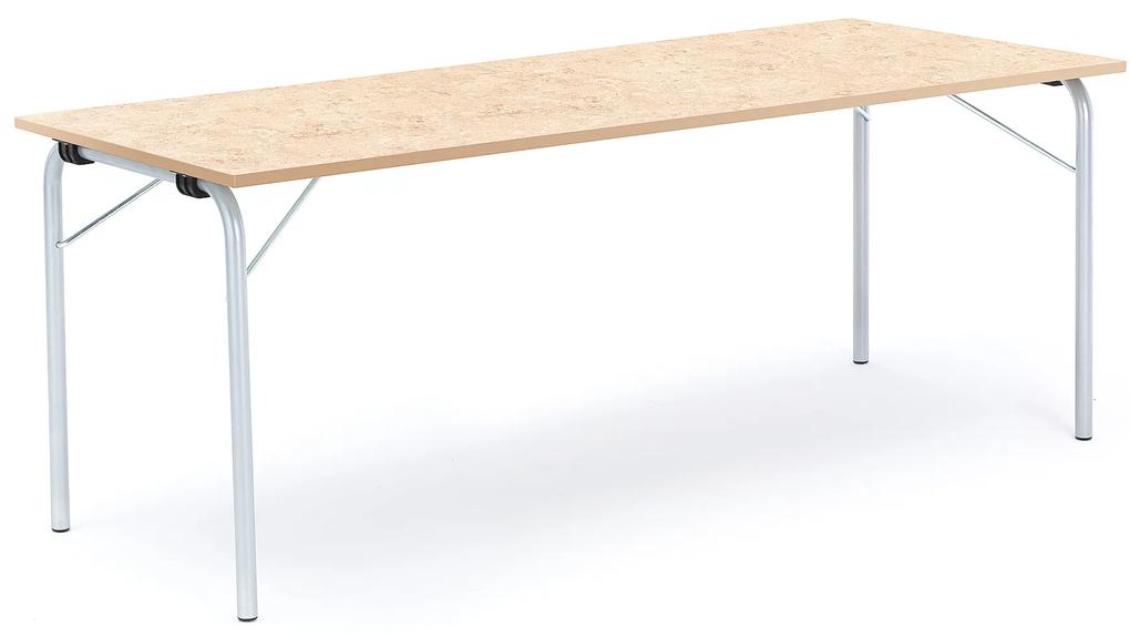 Skladací stôl NICKE, 1800x700x720 mm, linoleum - béžová, strieborná