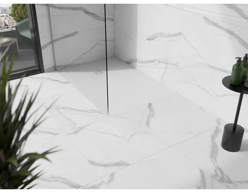 Mexen Stone+, obdĺžniková vanička z minerálneho kompozitu 140 x 90 cm, biela, biela krytka, 44109014-W