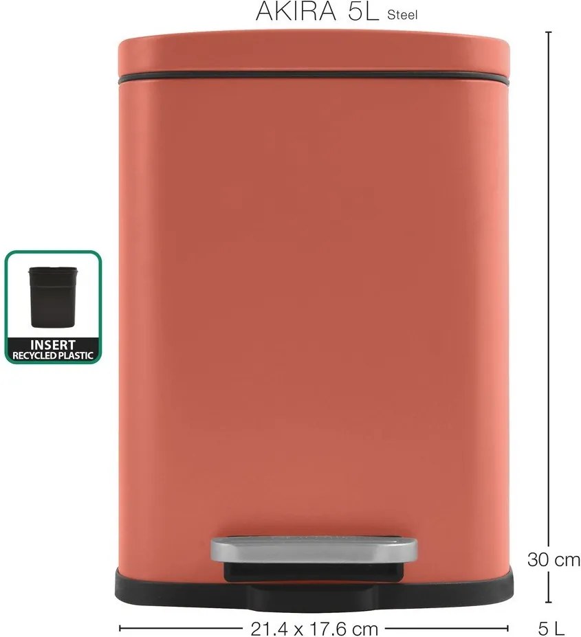 Nášľapný oceľový odpadkový kôš v terakotovej farbe 5 l Akira – Spirella