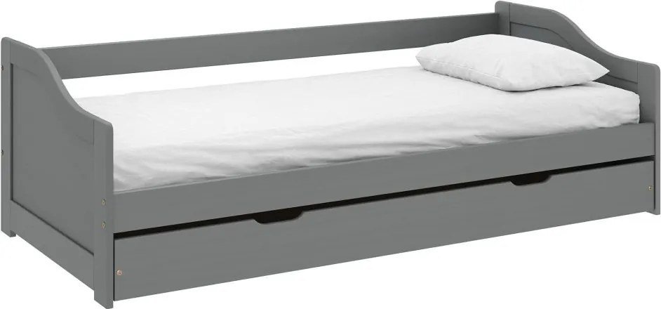 Tempo Kondela Posteľ s výsuvnou prístelkou, sivá, masív, 90x200, LAURA NEW