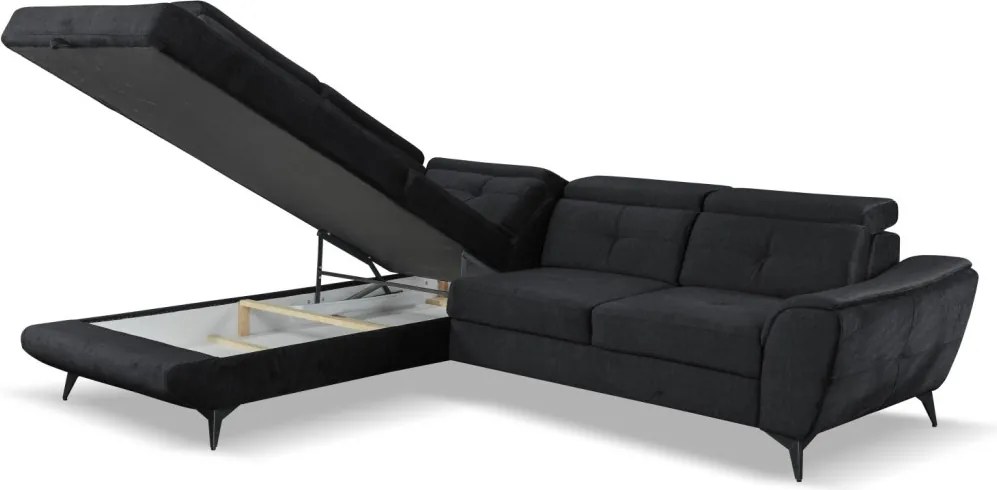 Rohová sedacia súprava Sergio, čierna látka, ľavý roh