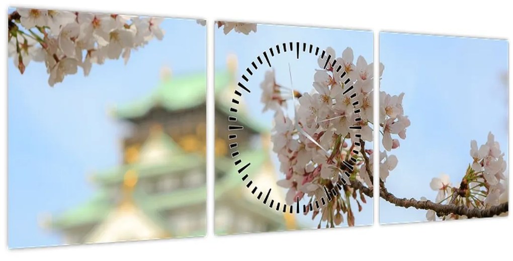 Obraz - Sakura (s hodinami) (90x30 cm)