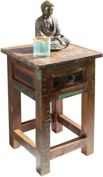 Nočný stolík so zásuvkou z recyklovaného mangového dreva Skyport KALKUTTA, výška 50 cm