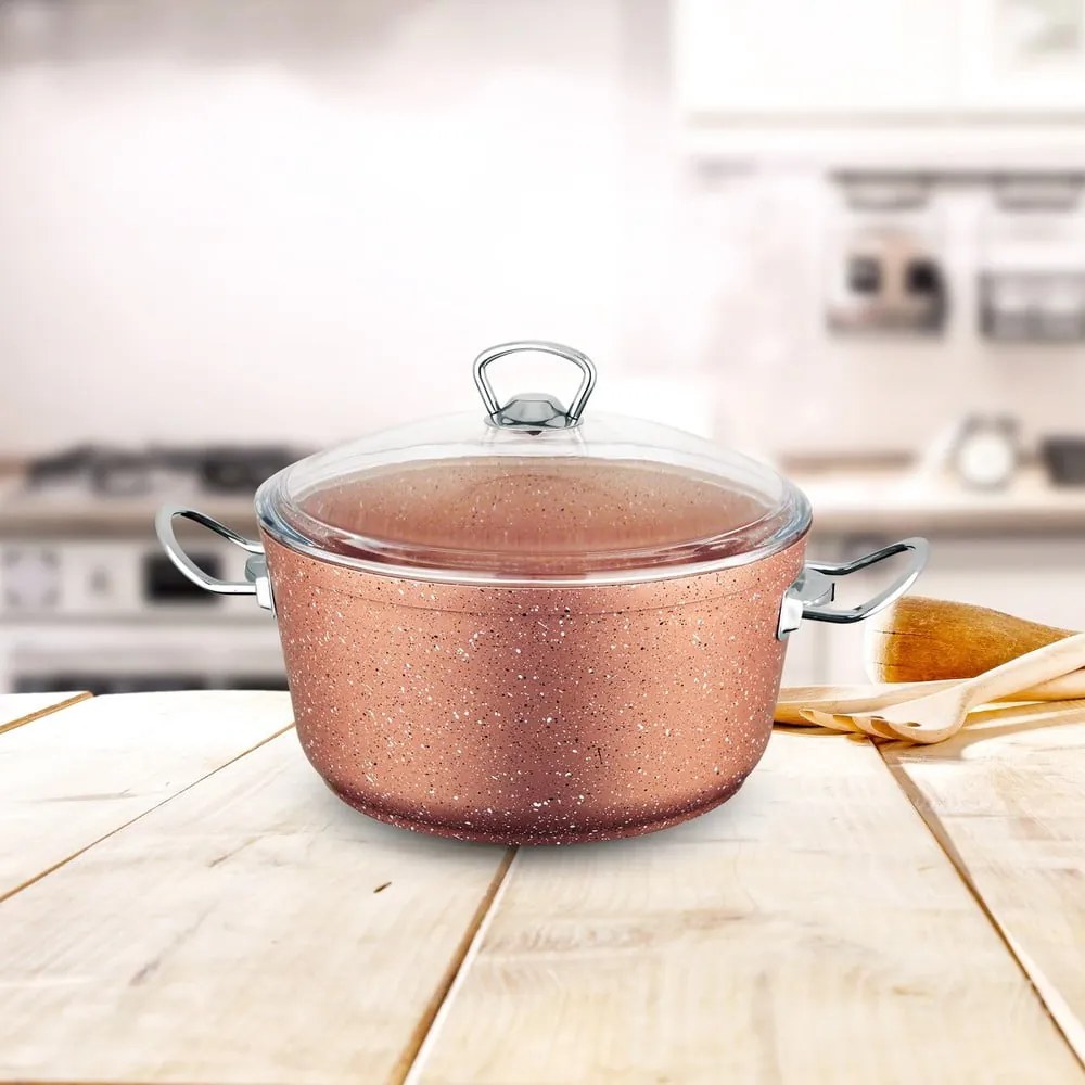 Ružový hliníkový hrniec s pokrievkou Güral Porselen Classic, ø 22 cm