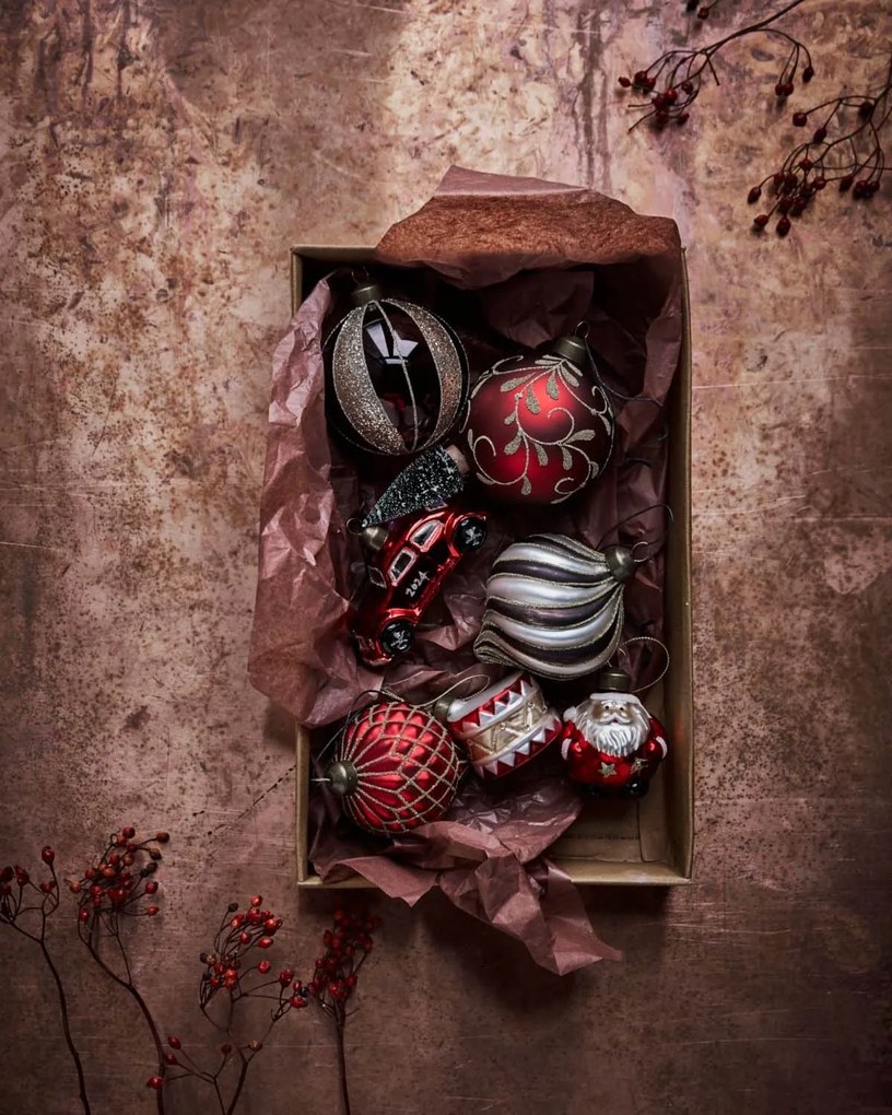 House Doctor Vianočná ozdoba Tambur Red Gold – set 4 ks