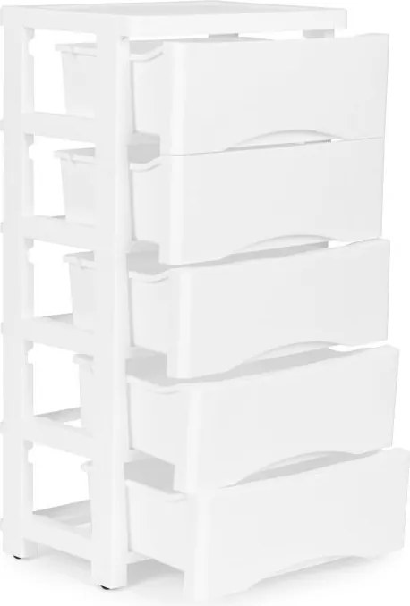 Polica s 5 výsuvnými zásuvkami, nohy s kolieskami, farebné zásuvky