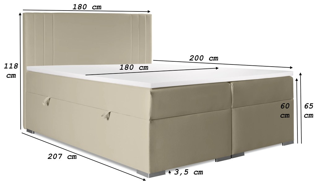 Manželská posteľ Boxspring 160 cm Morcano (béžová) (s úložným priestorom). Akcia -20%. Vlastná spoľahlivá doprava až k Vám domov. 1044275