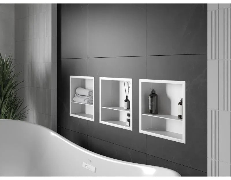 Mexen X-Wall-R, polička na zapustenie na obklad s golierom 30 x 30 cm, biela, 1920303010S