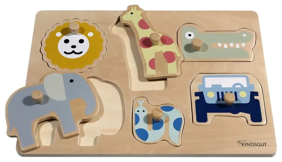 Drevené vkladacie puzzle (počet dielikov 6) Safari – Kindsgut