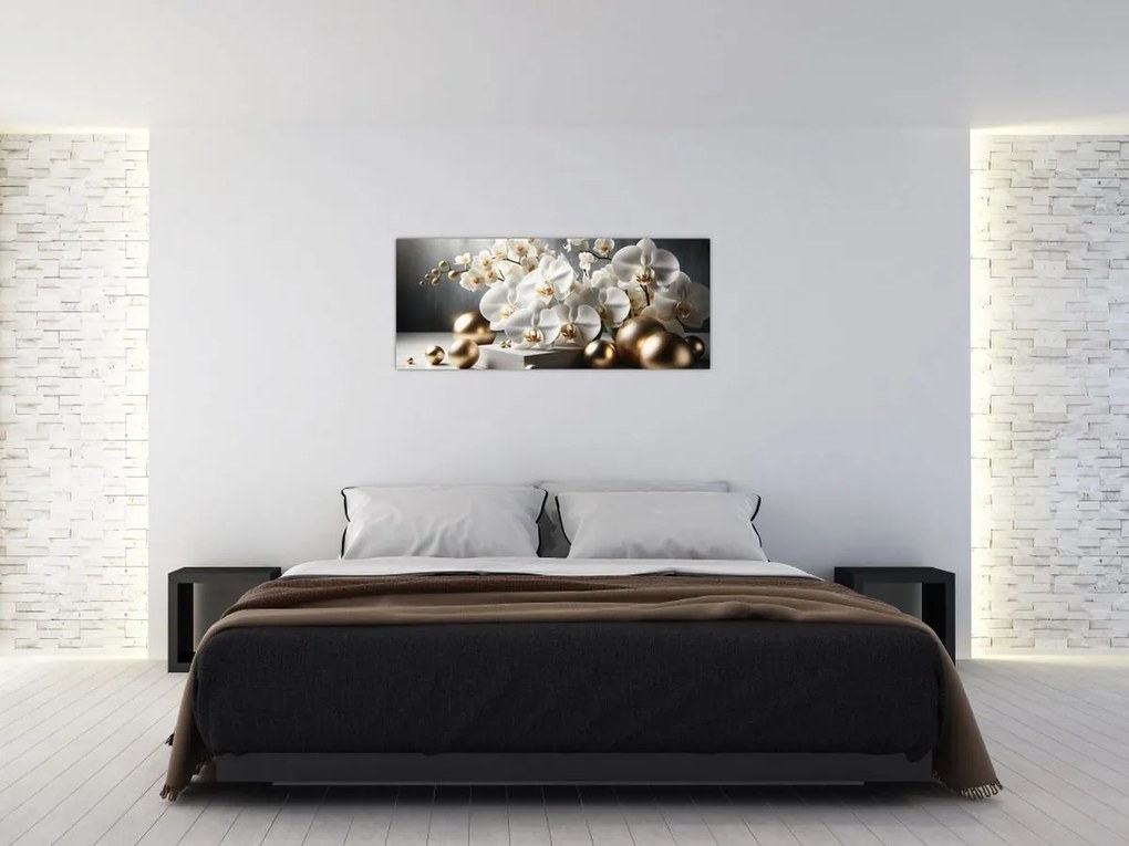 Obraz - Orchidea a zlaté gule (120x50 cm)