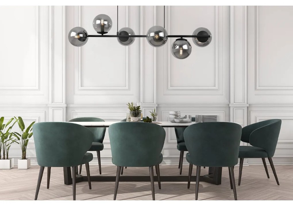 Závesne svietidlo Paris, 6x grafitové sklenené tienidlo, B