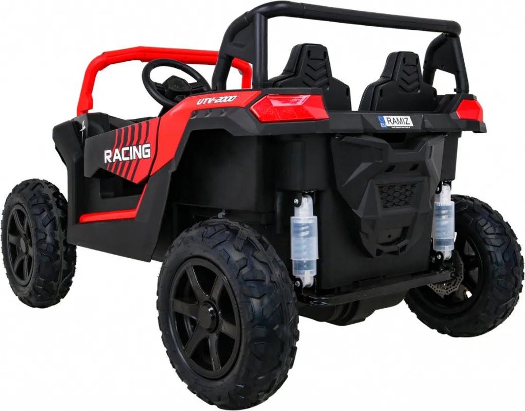 Ramiz Silná pretekárska štvorkolka pre 2 deti Červená + Bezkartáčový motor + Nafukovacie kolesá + LED zvuk