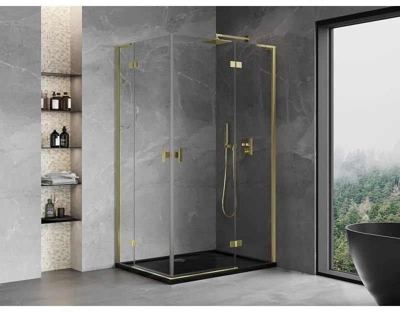 Mexen Mist-H L Duo, 2-krídlový sprchový kút 105 x 115 cm, číre sklo, zlatý lesklý profil, 8A5L-105L-115P-50-00