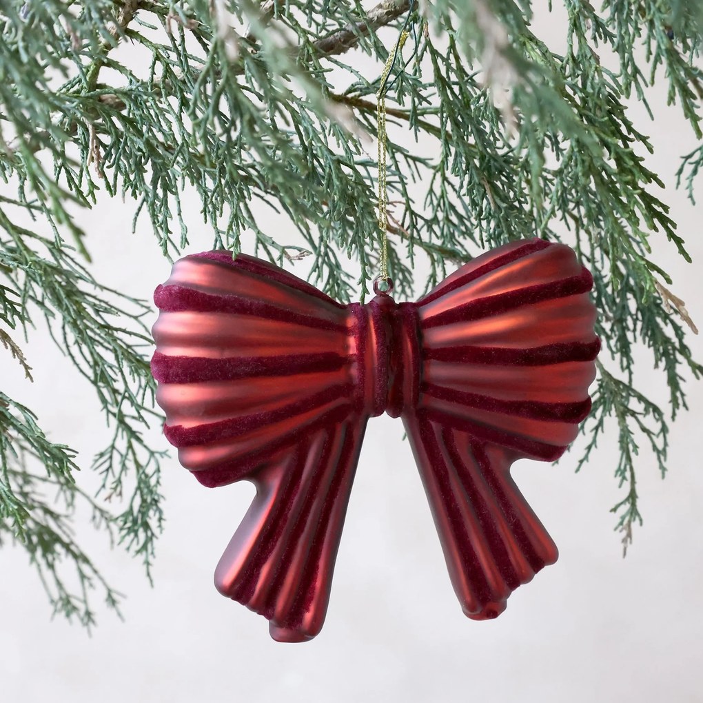 Červená vianočná sklenená ozdoba mašle Bow – 13*3*11 cm