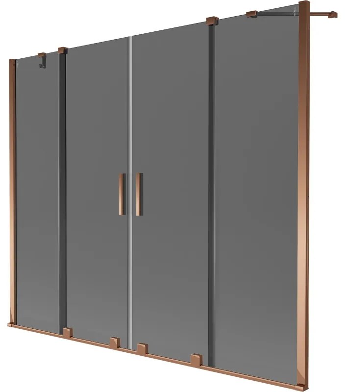 Mexen Velar Duo, 2-krídlová posuvná vaňová zástena 180 x 150 cm, 8mm šedé sklo, ružové zlato, 896-180-000-42-60