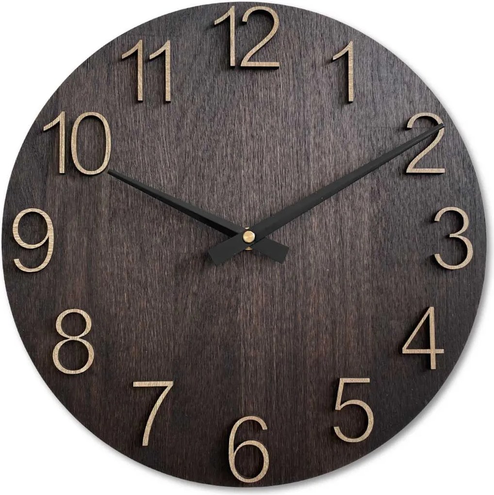 SENTOP | Luxusné drevené nástenné hodiny Wenge s 3D číslicami | SENTOP MAS016-OSMO-3169-heads-black analógové