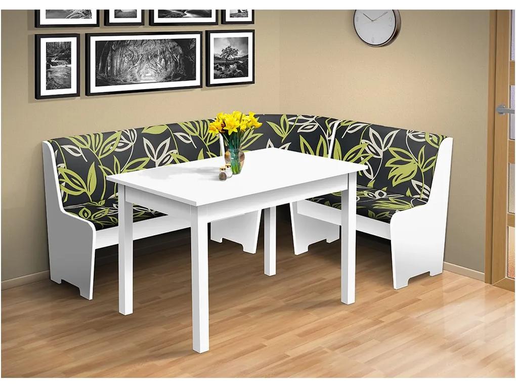 Nabytekmorava Rohová lavica so stolom farba lamina: biela 113, čalúnenie vo farbe: Mega 31 béžová