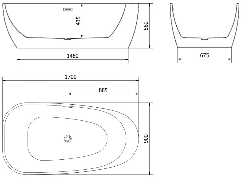 Mexen Giada, voľne stojaca vaňa 170 x 90 cm, biela lesklá, brúsený grafit, 52741709000-66