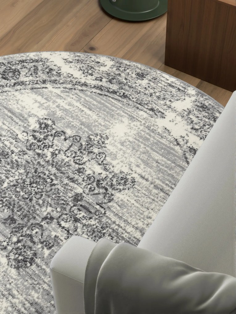 Kusový koberec Gloria Lydia 106254 Creme Grey kruh, 160x160 (priemer) kruh, šedá, chodba / predsieň, Hanse Home