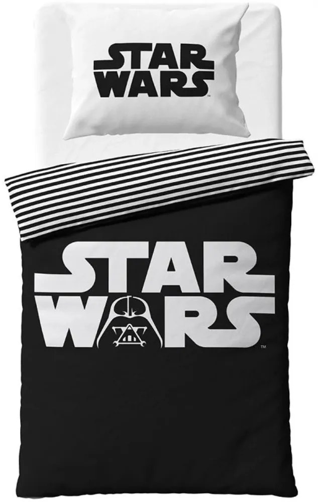 Čiernobiele bavlnené posteľné obliečky Star Wars - motív The Dark Force - 100% bavlna - 70 x 90 cm + 140 x 200 cm