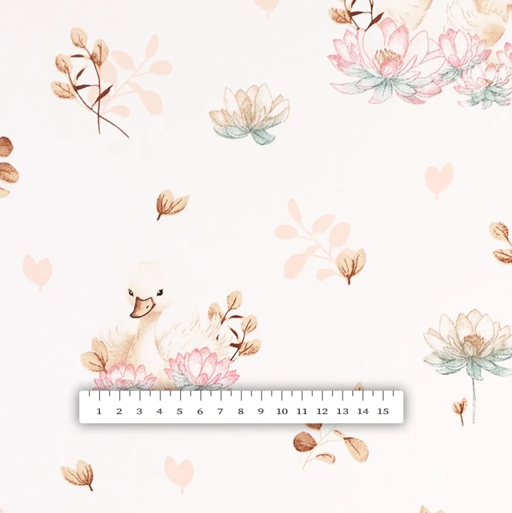 Biante Bavlnený okrúhly obrus Sandra SA-610 Labute medzi leknami na bielom Ø 70 cm