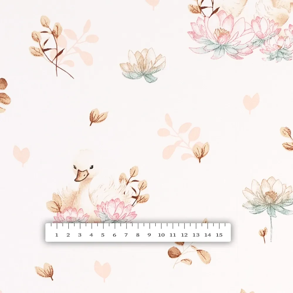 Biante Bavlnený okrúhly obrus Sandra SA-610 Labute medzi leknami na bielom Ø 80 cm