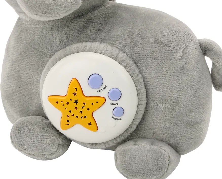 LEAN Toys Plyšový sloní projektor Spiaci slon Grey Hugs Stars Melodies