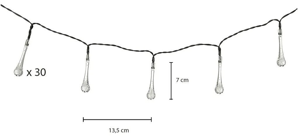 IKO Záhradné solárne osvetlenie 6,5 m 30LED - teplá biela