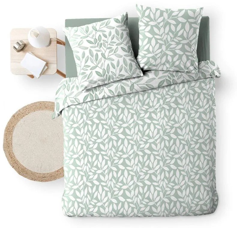 Biele/zelené obliečky na dvojlôžko/predĺžené z mikrovlákna 240x220 cm Sequoia – douceur d'intérieur