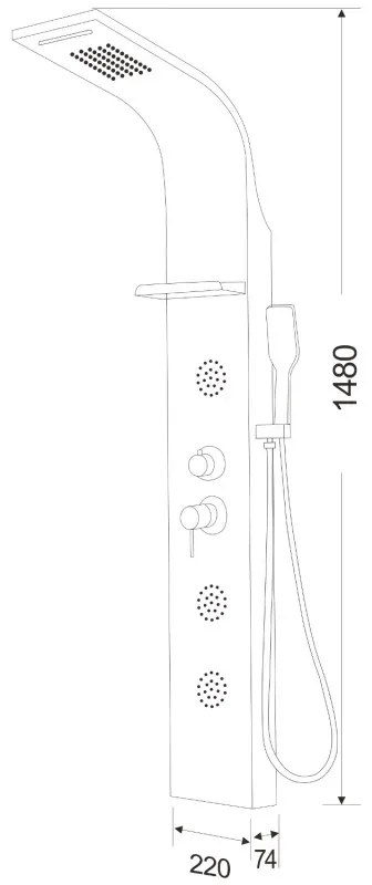 Mexen Borg, sprchový panel, čierna, 7615-03-70